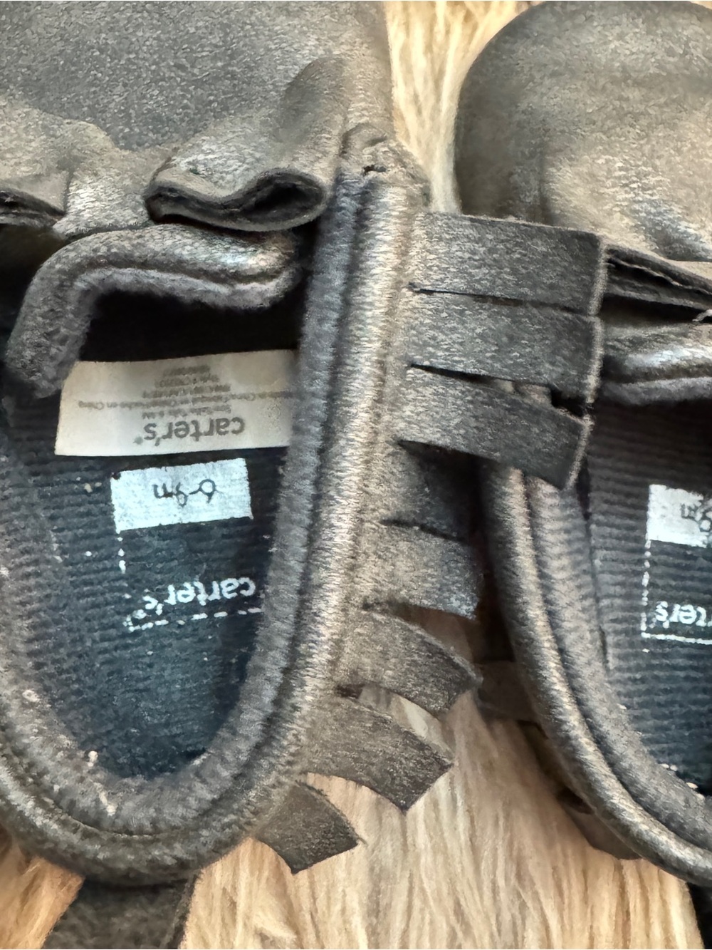 Carter's Metallic Black Baby Bow & Fringe Moccasins 6-9m - Picture 6 of 8